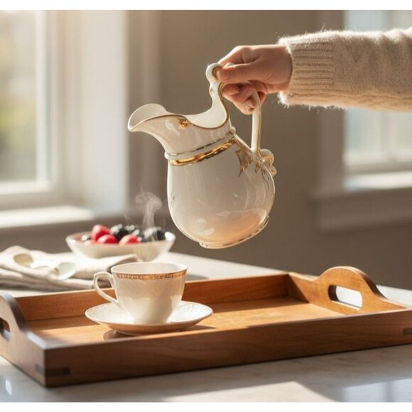 French H& C Haviland Limoges White Porcelain Milk Pitcher With Gold Accents - Picture 6 of 8